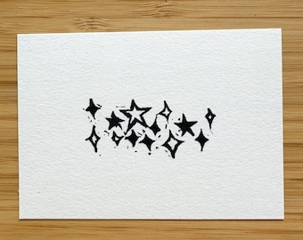 Starry Sky Mini Linocut Print - 2.5"x3.5" print