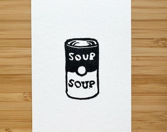 Soup Can Mini Linocut Print - 2.5"x3.5" print