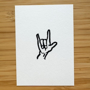 I Love You ASL Sign Mini Linocut Print - 2.5&quot;x3.5&quot; print