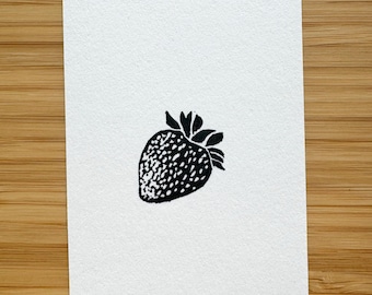 Strawberry Mini Linocut Print - 2.5"x3.5" print