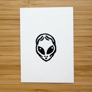 Alien Mini Linocut Print - 2.5&quot;x3.5&quot; print