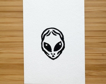 Alien Mini Linocut Print - 2.5"x3.5" print