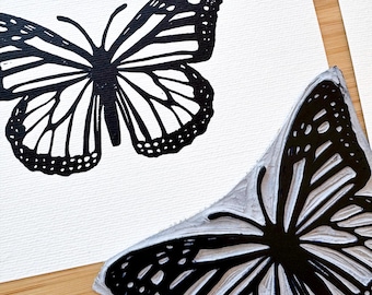 Monarch Butterfly - Original Linocut Print (5"x7") – Handmade Botanical Art – Nature Wall Decor