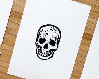 Skull Mini Linocut Print - 2.5"x3.5" print