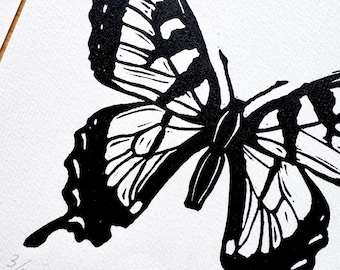 Tiger Swallowtail Butterfly - Original Linocut Print (5"x7") – Handmade Insect Wall Art – Botanical Nature Decor