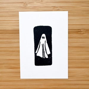 Ghost Mini Linocut Print - 2.5&quot;x3.5&quot; print