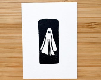 Ghost Mini Linocut Print - 2.5"x3.5" print
