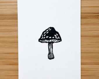 Mushroom Mini Linocut Print - 2.5"x3.5" print