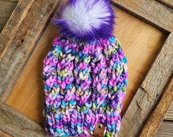 Spinnaker cable punto lujo 100% gorro de lana // Mujer // Adolescente // multicolor sirena azul rosa púrpura verde