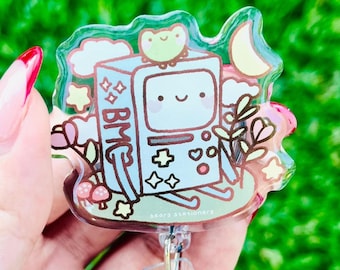 Videogamerobot | Badgehaspel, ID-houder, kawaii intrekbaar, badgehaspel verpleegkundige, badgehaspel leraar, leuk accessoire, badgehaspel kikker, bloemen