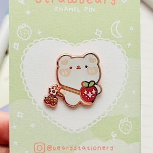 Strawberry Bear Hard Enamel Pin | Kawaii enamel pin | Cute enamel pin | Aesthetic enamel pin | Bear enamel pin | Strawberry enamel pin