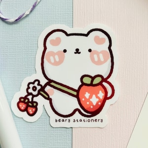 Strawberry Purse Bear | Vinyl Sticker for laptop, water bottle, skateboard, notebook, waterproof, kawaii aesthetic