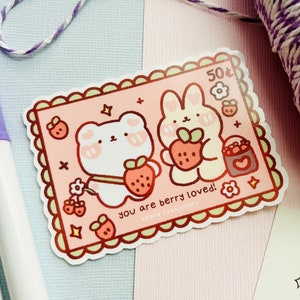 Timbro Berry Pals / Adesivo in vinile per bottiglie d'acqua, laptop, quaderni, impermeabile, estetica fragola