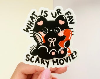 Scary Movie Cat | Vinyl sticker for water bottle, laptops, notebooks, waterproof, kawaii horror, coquette, horror movie