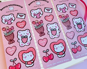 Love you Beary Much vinyl sticker sheet | Vinyl stickers, Sticker for Laptop or Journal, Holographic Sticker, valentines, hearts