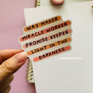 Way Maker, Miracle Worker, Promise Keeper, Light in the Darkness Vinyl Sticker - Glaube, Christ, Gott | Laptop Sticker