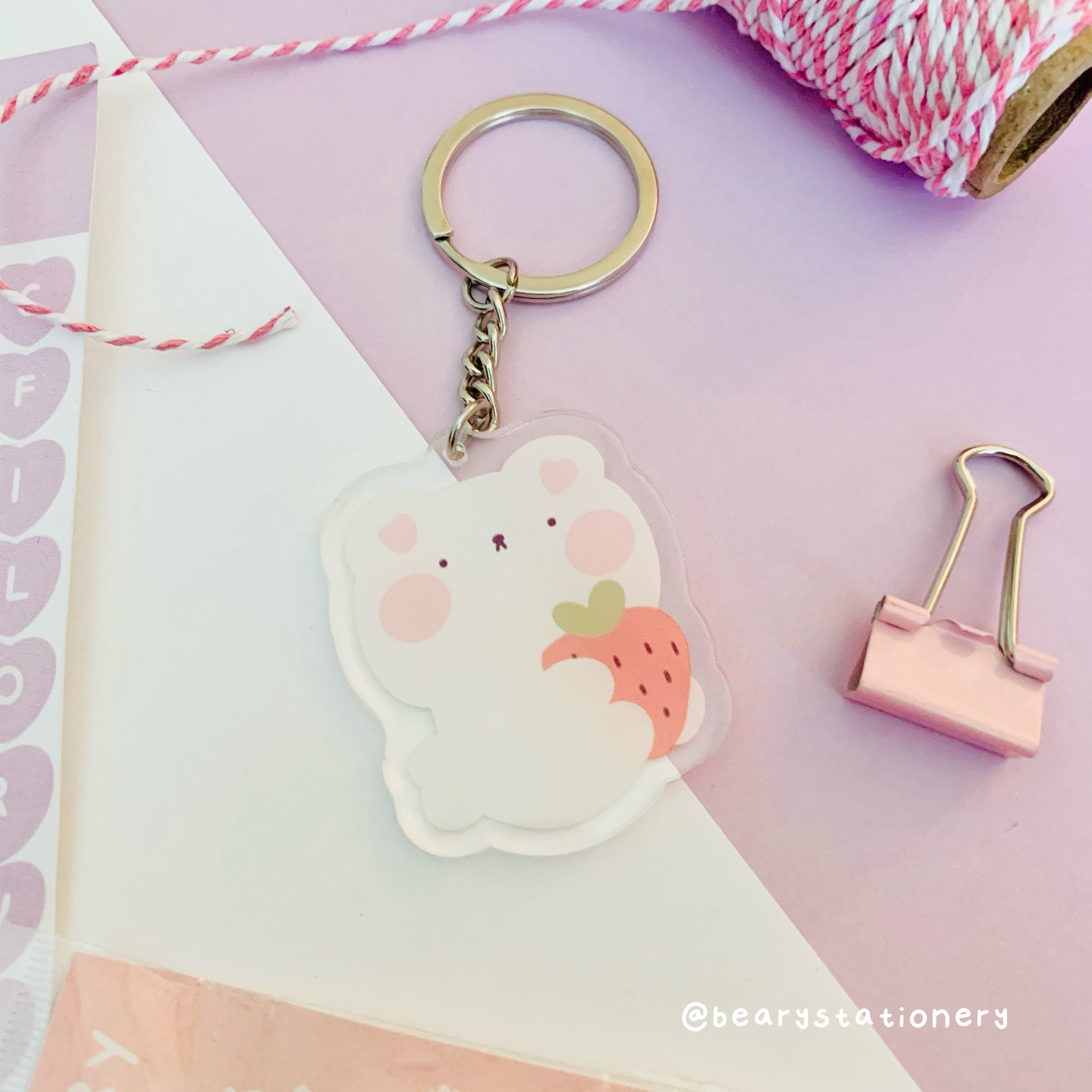 Strawbeary Acrylic Keychain Cute acrylic charm keychain Etsy