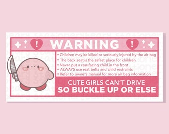 Kawaii Warning Sticker | Pastel Pink Car Airbag Decal (Water-Resistant Vinyl)