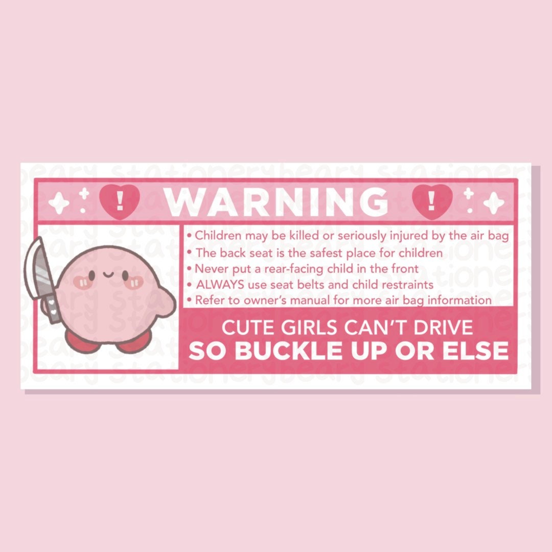 Kawaii Warning Sticker | Pastel Pink Car Airbag Decal (water