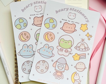 Cartela de adesivos Out of This World | Para planners, bullet journals, artesanato, estética, adesivos espaciais, bujo, polco, decoração