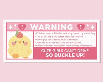 Pegatina de advertencia de pato fresa, calcomanía kawaii rosa, etiqueta de airbag, accesorios para coche, vinilo mate impermeable para viseras de coche.