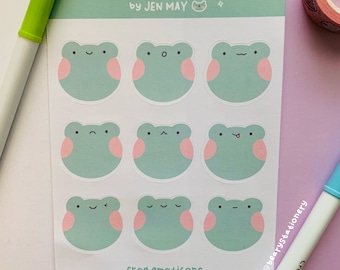 Frog Emoticons Sticker Sheet | For Planners, Bullet Journals, Crafts, Aesthetic, Emojis