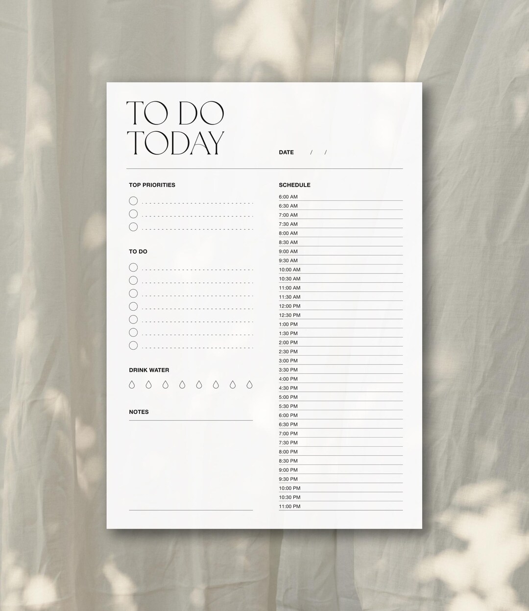 Printable Daily Planner / Minimalist Undated Template / Schedule, To-do ...