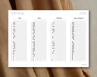 Habit Tracker Anual 2026 Imprimible / Rastreador Hábitos Minimalista / Plantilla Seguimiento Objetivos / A4 y A3 / Descarga Digital