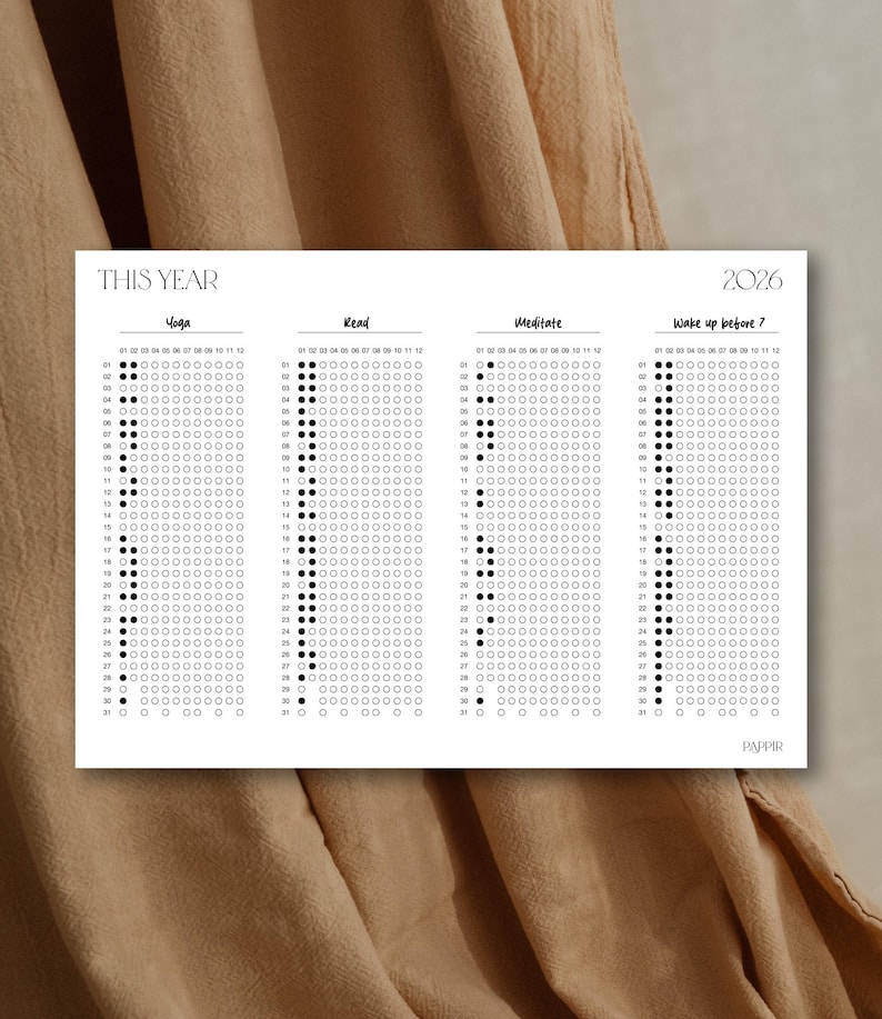 Habit Tracker Anual 2026 Imprimible / Rastreador Hábitos Minimalista / Plantilla Seguimiento Objetivos / A4 y A3 / Descarga Digital imagen 1