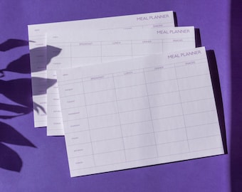 A4 Weekly Meal Planner | Minimalist Meal Planning Pad | Weekly Menu Planner | Pastel Purple Notepad | 50 Tear-Off Sheets