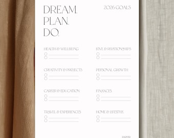 Planificador de propósitos anual 2026 imprimible / Plantilla digital de lista de intenciones / Hoja de trabajo de objetivos minimalistas PDF