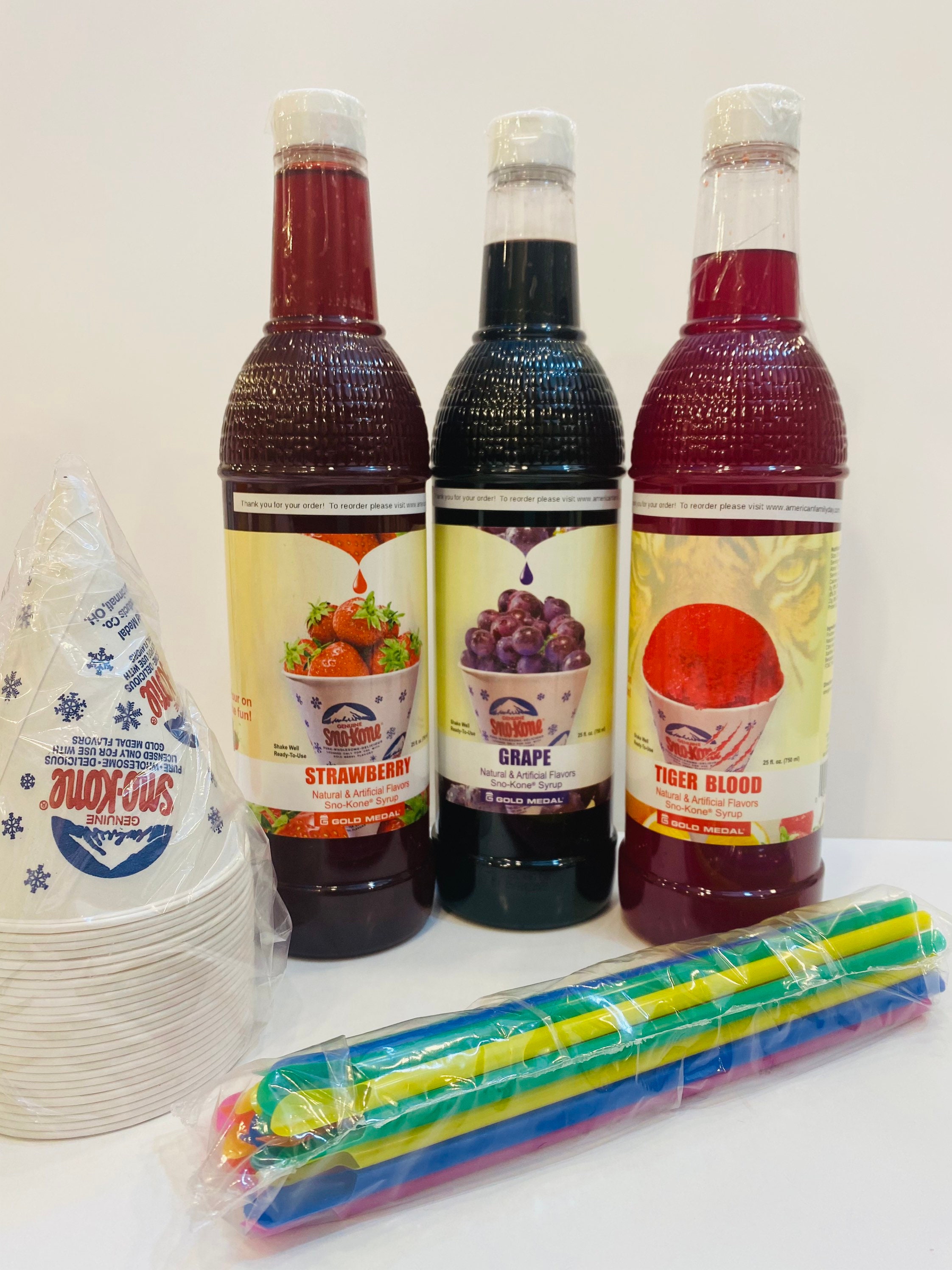 Snow Cone Syrup Variety Pack 3 pk with 20 6oz Cups & Spoon Etsy