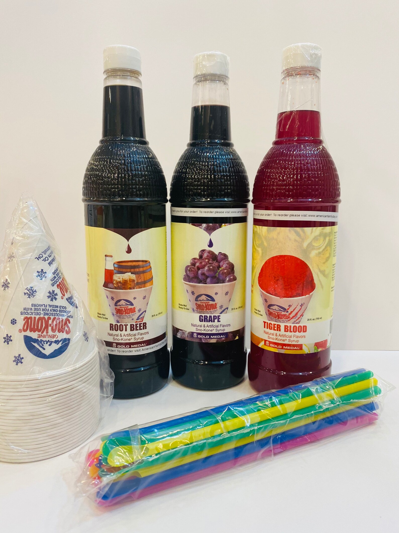 Snow Cone Syrup Variety Pack 3 pk with 20 6oz Cups & Spoon