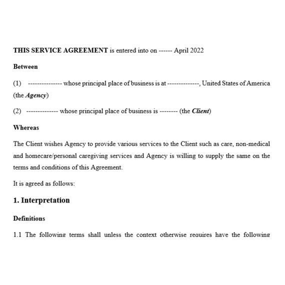 Editable Nursing Home Staffing Agency Agreement Template Etsy
