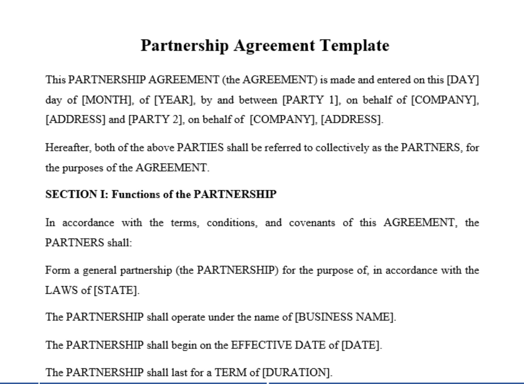 General Partnership Agreement Template / Customisation Editable Joint