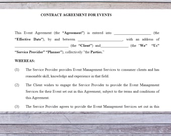 Event Planner Contract Template/ Event Agreement / Microsoft Word / Venue contract / Event Venue Agreement / Simple Event Host Form