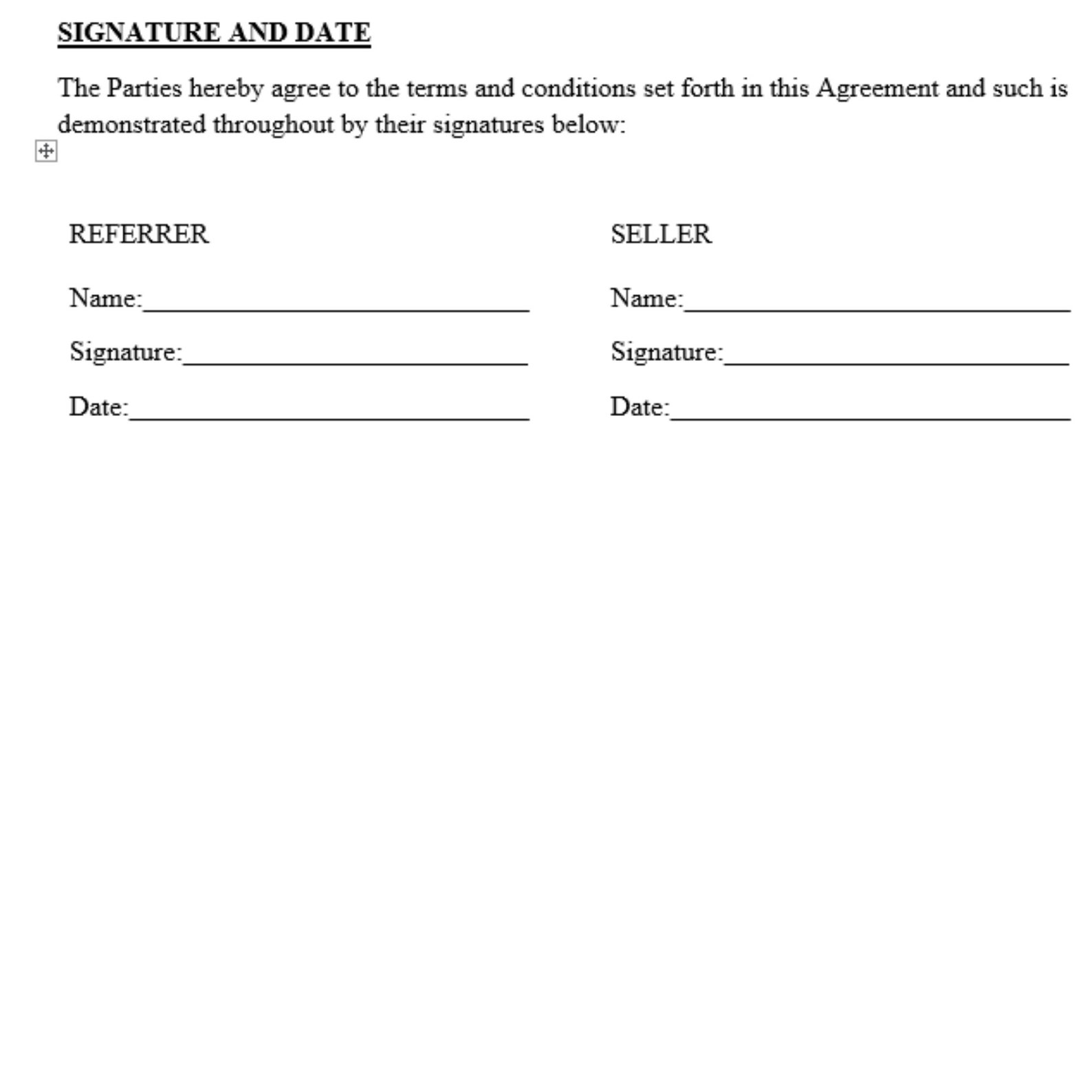 Referral Agreement Template in Favour of the Seller Business Contract
