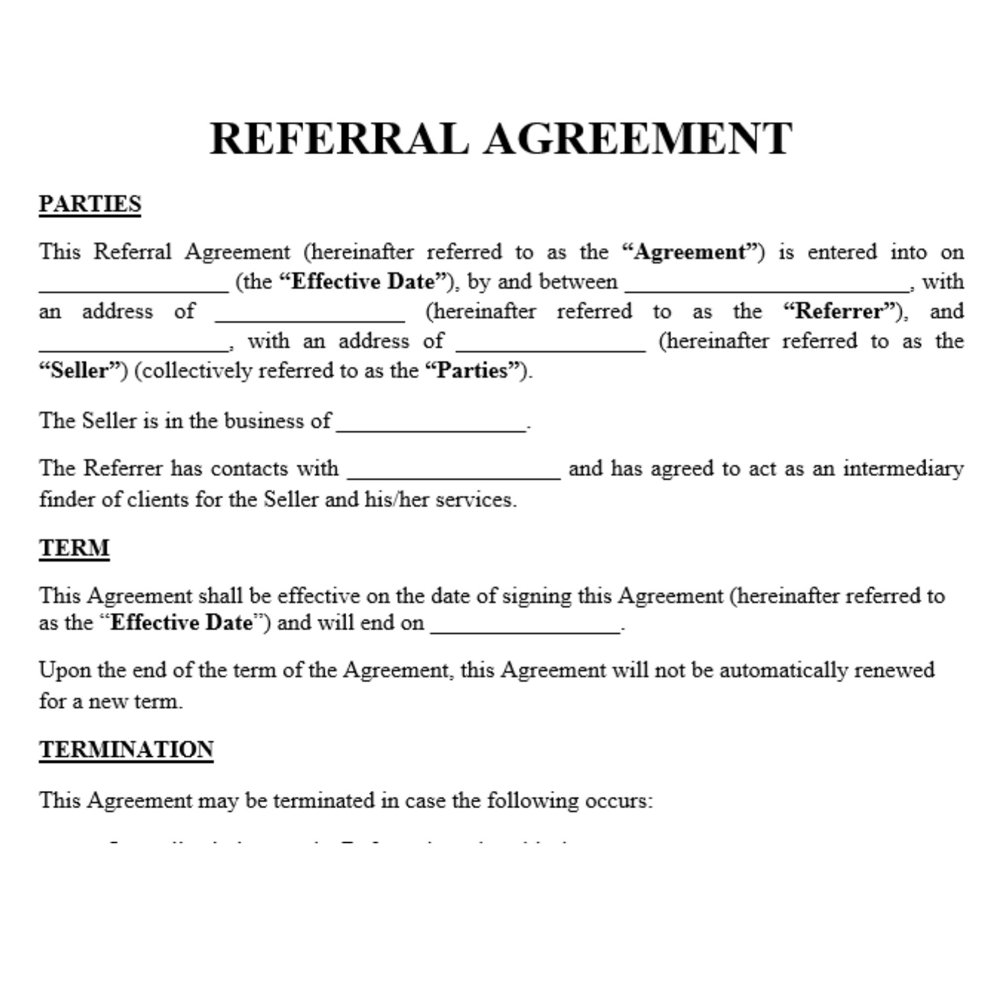 Referral Agreement Template in Favour of the Seller Business Contract Referral Agreement Template in Favour of the Seller Business Contract