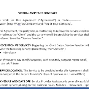 Contrat d’assistant virtuel/ Contrat d’assistant virtuel/ Modèle de contrat assistant personnel/ Modèle de contrat d’entreprise de l’assistant virtuel