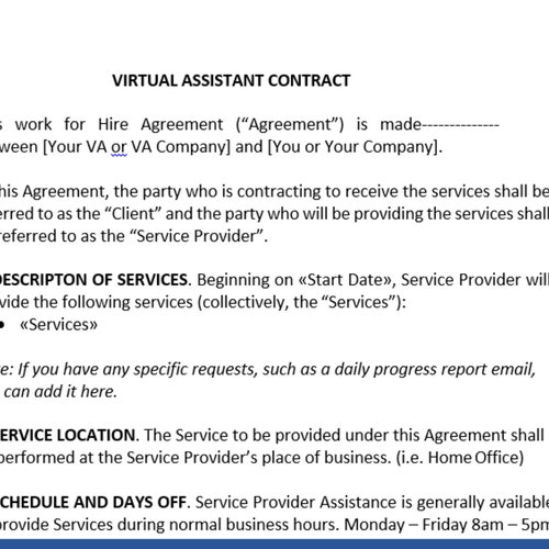 Editable Virtual Assistant Contract Template Personal Etsy