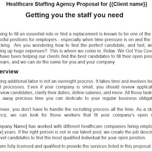 Editable Staffing Agency Proposal Template/ Healthcare/ Medical Staffing Proposal Template/ Care/Nursing Home Proposal Contract Template
