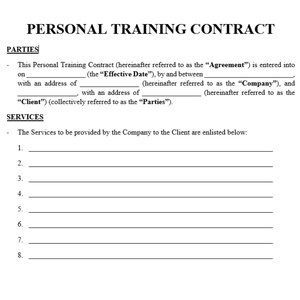Personal Trainer Easy to Edit Contract Agreement - Personal Trainer - Trainer Forms - personal trainer for fitness training services