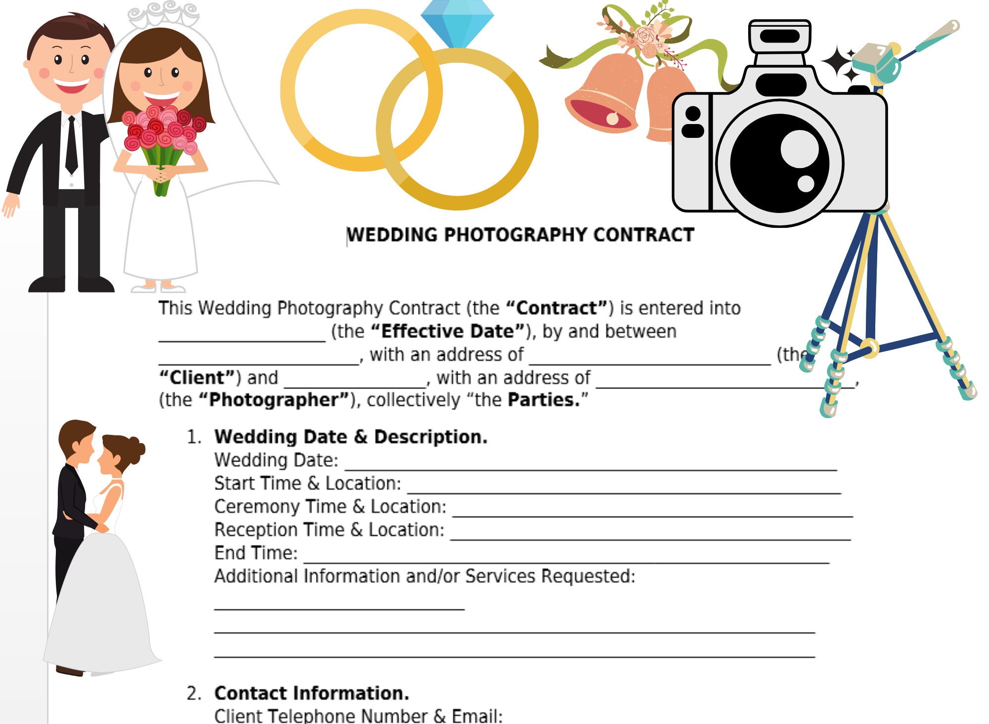 Photography Contract + Photo Release Forms Template Bundle for Weddings