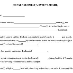 MONTH-TO-MONTH Rental Agreement/ Editable Rental Agreement/ Simple Lease Contract/ Rental Forms/ Landlord Forms/ Rental Contract