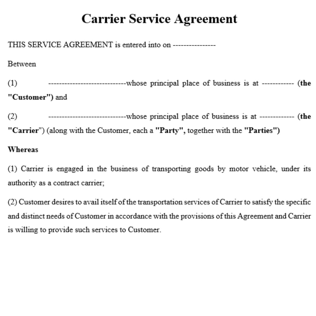 Carrier Service Agreement for Transport Services/transportation Carrier Service Agreement for Transport Services/transportation