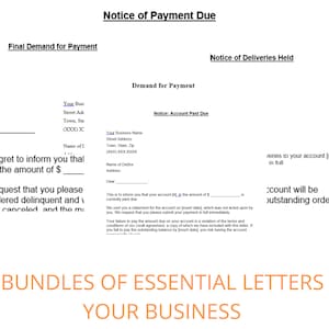 5 paquetes Business Essential de recordatorios de pago Cartas de demanda/Plantillas de demanda de pago de cobro de deudas/aviso de pago vencido.