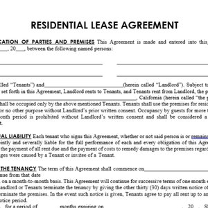 Residential Lease Agreement/ Editable Rental Agreement/ Simple Lease Contract/ Rental Forms/ Landlord Forms/ Rental Contract