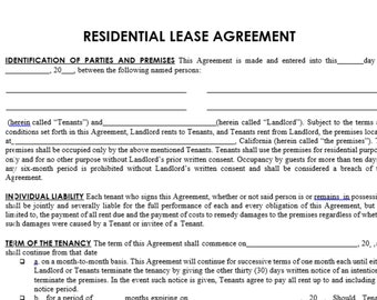 Residential Lease Agreement/ Editable Rental Agreement/ Simple Lease Contract/ Rental Forms/ Landlord Forms/ Rental Contract