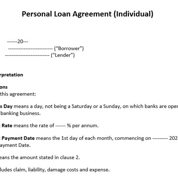 Loan Agreement templates /Personal Loan Agreement / IOU / Promise Payment / I owe you note / Loan Contract/ Microsoft Word