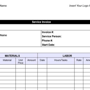 Service Invoice/ Contractor service Invoice Receipt Form/ Service Invoice Template/ Construction Service Invoice Receipt Template